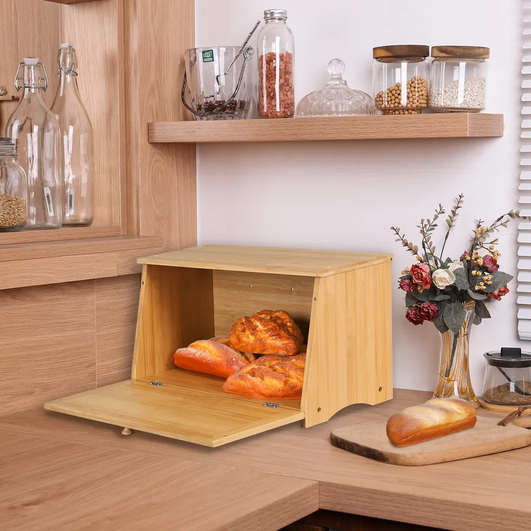 Bamboo Bread Box Food Storage Organizer Box for Countertop