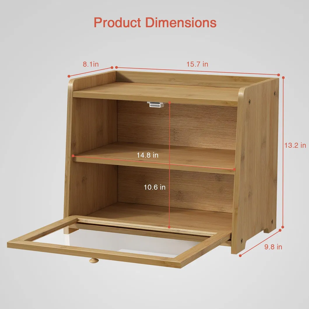Wholesale Natural 2 Layer Bamboo Bread Storage Bin Food Storage Box