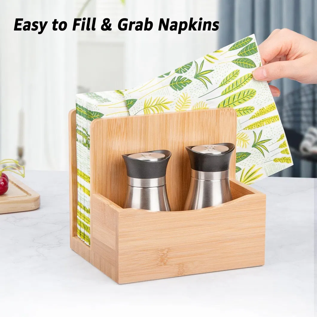 Bamboo Salt Pepper Napkin Holder Set for Kitchen Dining Table