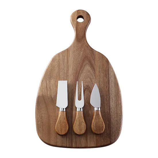 Paddle Shape Custom Acacia Cheese Board with Cutlery Set