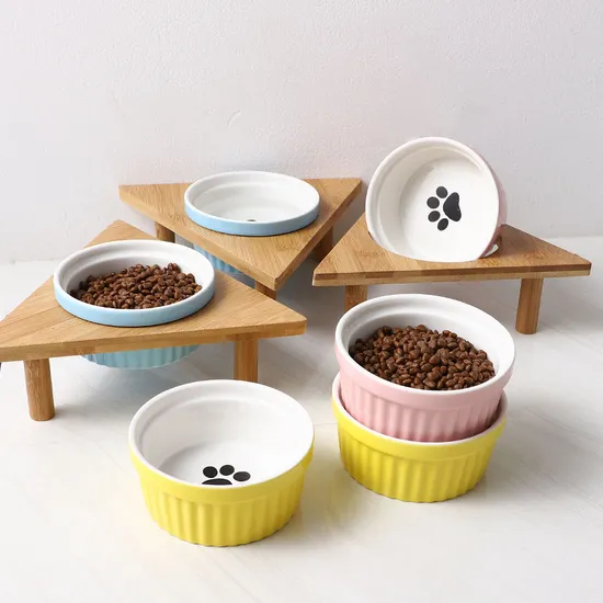 Anti - Spillage Ceramic Pet Food Bowl with Bamboo Stand for Dogs and Cats