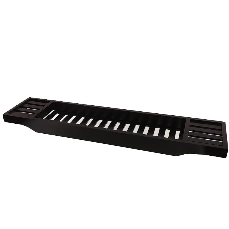 Black Color Bamboo Bathtub Caddy Tray Reading Rack Tablet Holder