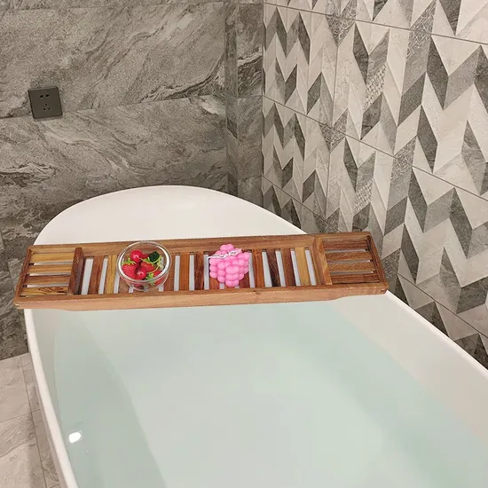 Simple Vintage Acacia Wood Bathtub Rack Caddy Tray for Bathroom