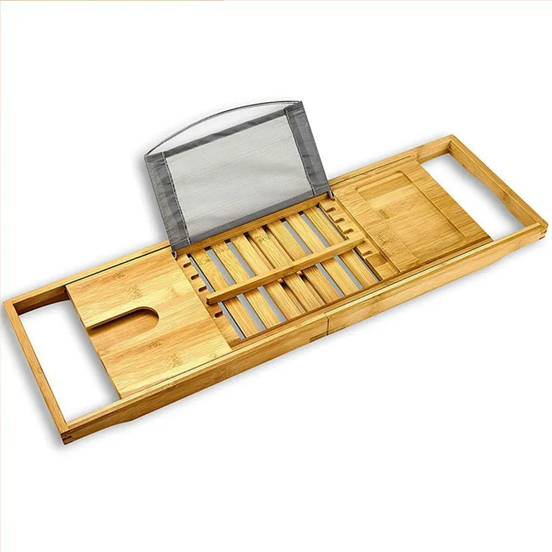 Bamboo Bathtub Rack Wine Book Tablet Phone Soap Holder