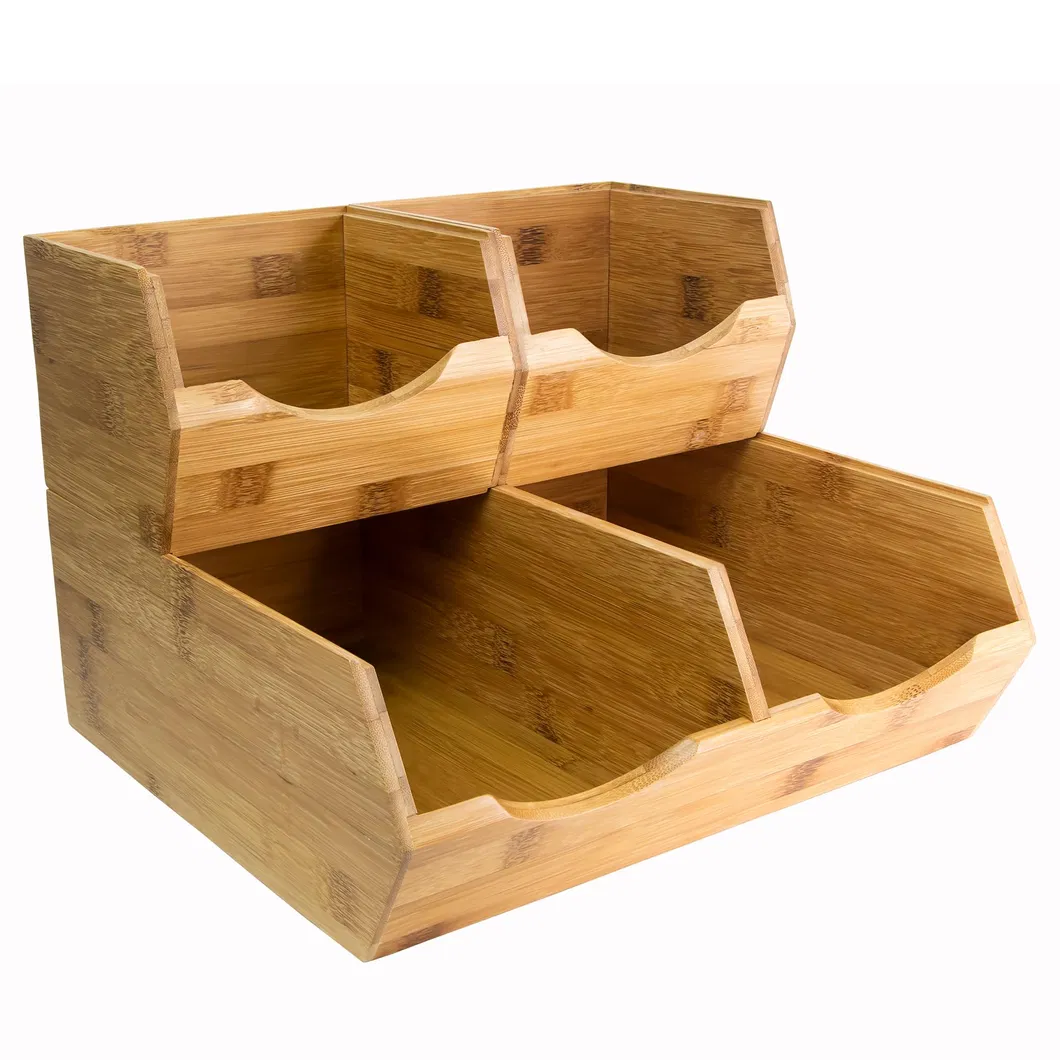 Stackable Wooden Storage Basket Pantry Storage Bins Set of 3