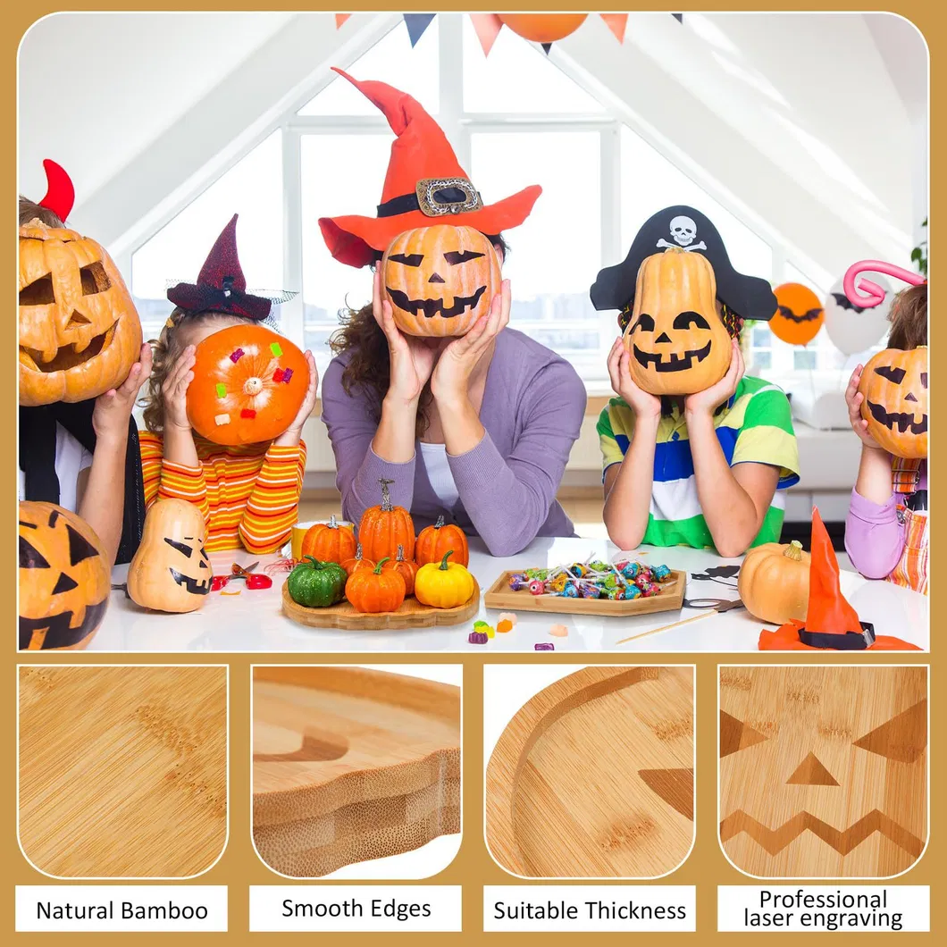 Halloween Howm Decorative Cartoon Coffin Shaped Bamboo Charcuterie Board Appetizer Plates