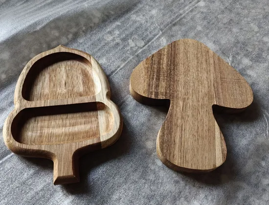 Stylish Mushroom and Acorns Shaped Acacia Wood Serving Plates for Snack / Nuts