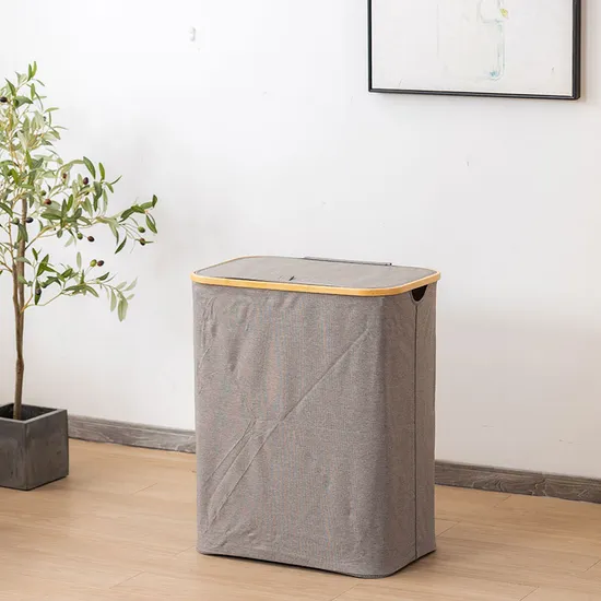 Modern Simple Dustproof and Covered Bamboo Fabric Laundry Basket for Storage