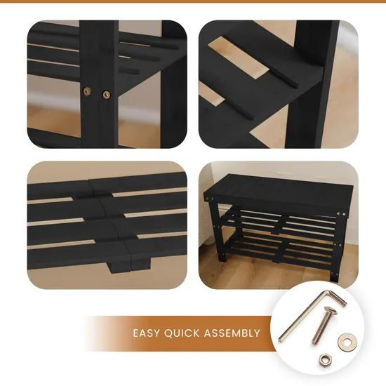 Black Color Bamboo Shoe Rack Wooden Storage Bench Bamboo Organizer Entryway Organizing Shelf