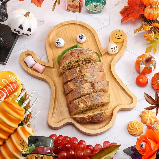Halloween Ghost Shaped 2 PCS Bamboo Charcuterie Board Set Serving Plate for Food
