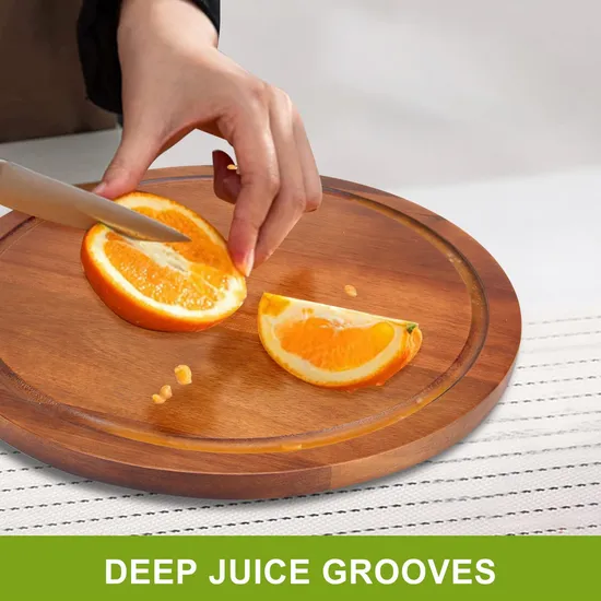 Direct Factory Round Wood Cutting Board with Juice Groove