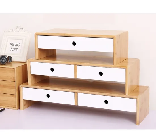 Double-Layer Bamboo Desktop Storage Shelf Computer Riser Monitor Stand