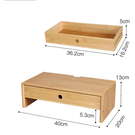 Bamboo Computer Monitor Stand with Storage Organizer Drawers