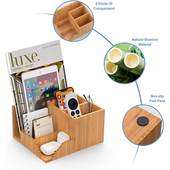 Office Supplies Bamboo Desk Organizer Storage Box Pencil Holder Stationery Caddy