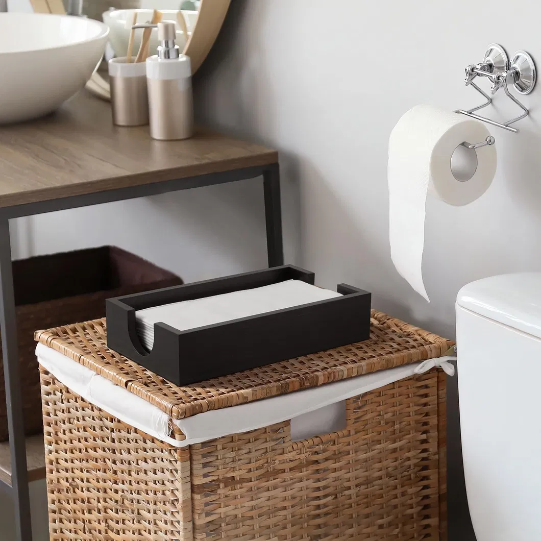 Black Rectangle Bamboo Napkin Holder Paper Towel Dispenser