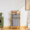 Double - Layer Bathroom Floor - Standing Bamboo and Fabric Storage Shelf as a Dirty Clothes Basket