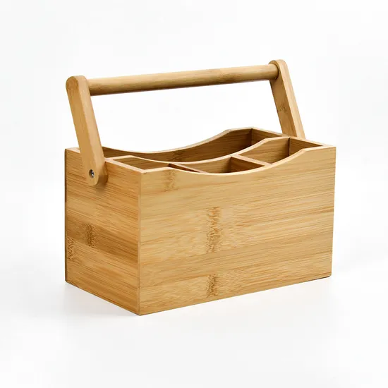 Bamboo Flatware Utensil Caddy Desk Organizer Holder with Handle
