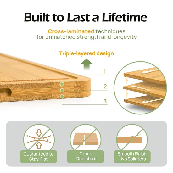 Different Size Bamboo Cutting Board Set of 4 with Hanging Hole