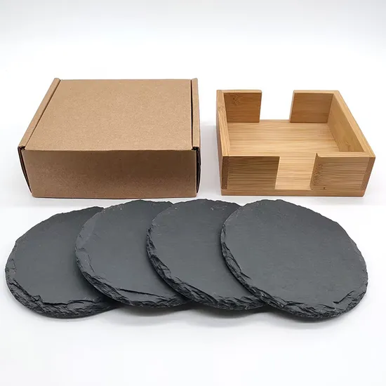 Decorative Slate Cup Coasters with Elegant Metal Holder