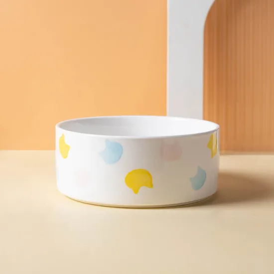 Round Custom Design Ceramic Pet Food Bowl with Wooden Base