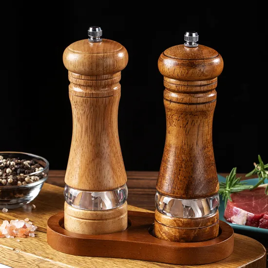 6-Inch Versatile Rubber Wood and Acrylic Manual Pepper Grinder Pepper Seasoning Grinding Bottle