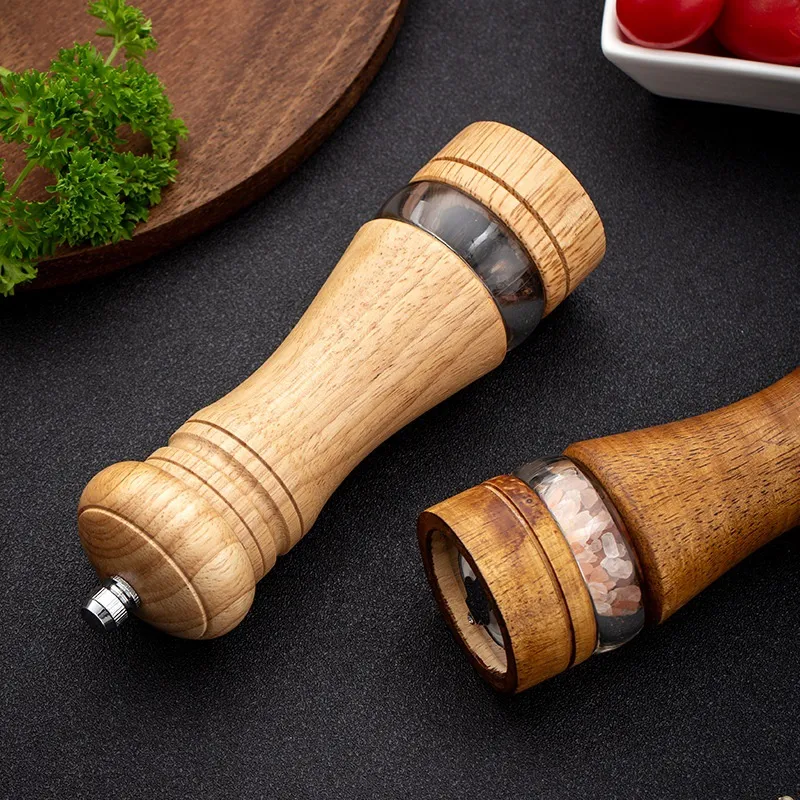 6-Inch Versatile Rubber Wood and Acrylic Manual Pepper Grinder Pepper Seasoning Grinding Bottle