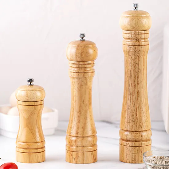 Manual Rubber Wood Pepper Mill Pepper Grinder Set of 3 for Kitchen