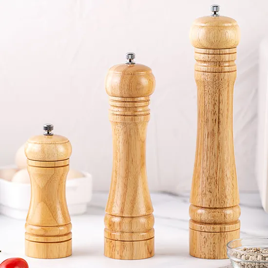 Manual Rubber Wood Pepper Mill Pepper Grinder Set of 3 for Kitchen