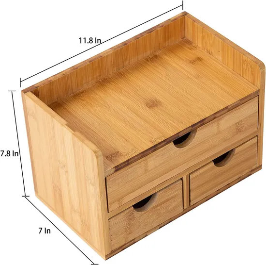 Office and Home Supplies 3-Layer Bamboo Desktop Storage Box for Cosmetics and Sundries Storage