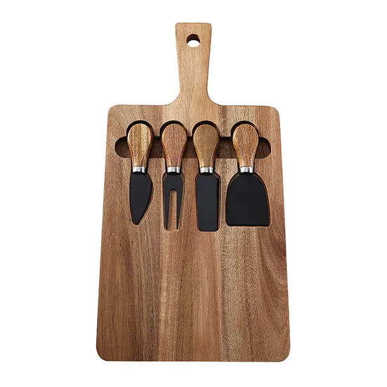 Personalized Acacia Wood Charcuterie Board Cheese Board with Handles and 4 Knives