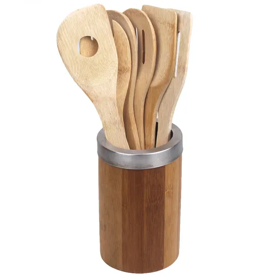 Home Basics Bamboo Cooking Utensil Set with Holder