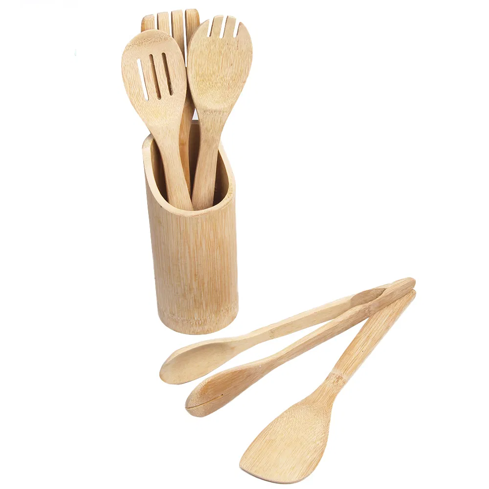 Natural Living Bamboo Kitchen Utensil Set with Holder