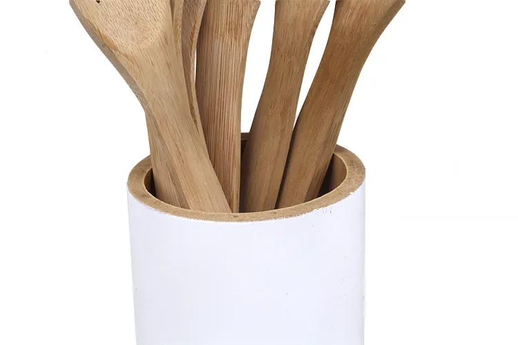 Eco Bamboo Wooden Kitchen Tools Set with Round Holder