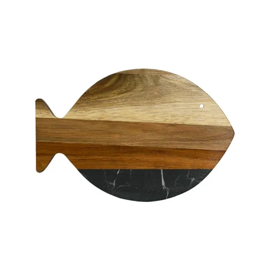 Fish Shape Black Marble and Wooden Chopping Board for Fruit / Snack