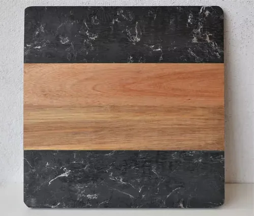 Square Solid Wood Marble Bread Toast Fruit Cutting Board for Kitchen