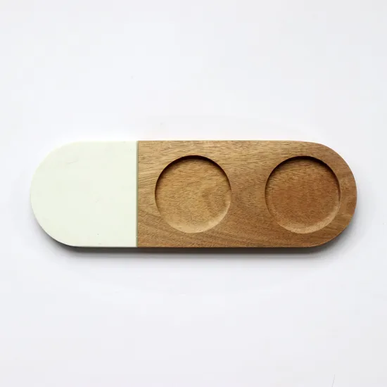 Paddle Shape Marble Wooden Beer Flight Board and Glass Cup Holder