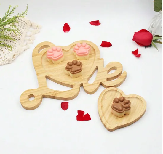 Wholesale Heart Shaped Bamboo Serving Tray Dessert Plate Set for Home