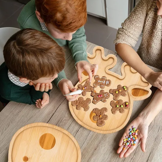 2 - Piece Reindeer - Shaped Bamboo Christmas Serving Trays for Cheese, Snacks, Charcuterie at Christmas Party