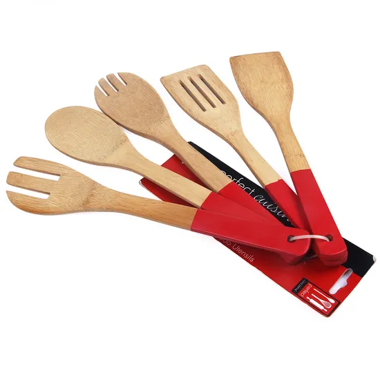 Custom Read Color Bamboo Kitchen Tools Set of 5 for Kitchen