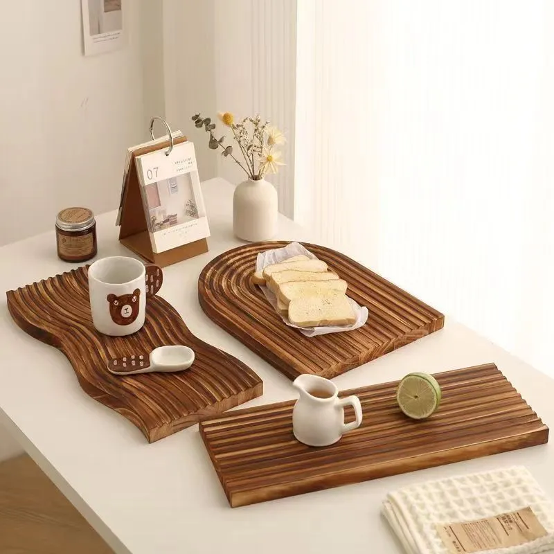 Decorative Wood Serving Tray Bread Cutting Board with Groove