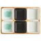 Bamboo Serving Tray with 6 -Compartments Ceramic Serve Bowl Dishes