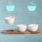 Acacia Wooden Tray with 3 White Ceramic Soup Bowls in a Chip and DIP Set