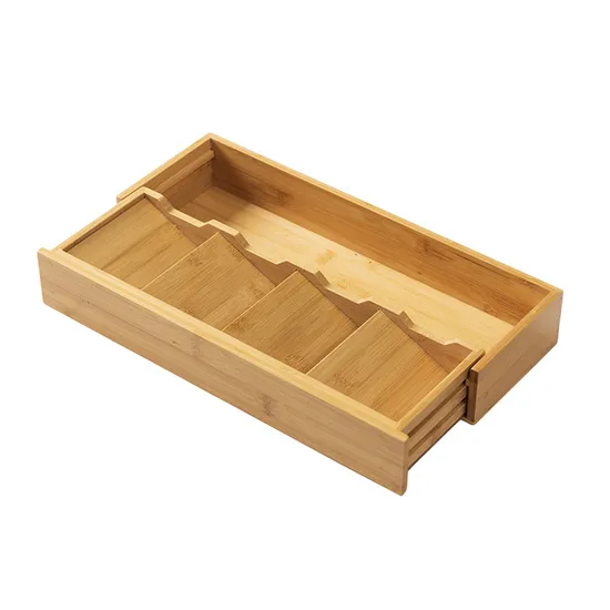 Bamboo Expandable Drawer Organizer for Silverware, Flatware and Knives in Kitchen