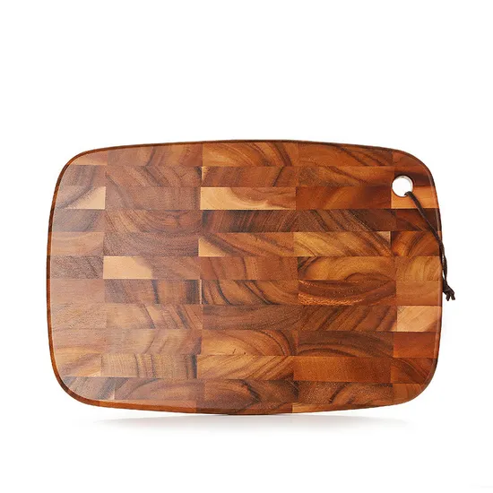 Custom End Grain Wood Cutting Board with Leather Rope
