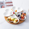 Bamboo Wood Tray Fruits Condiments Appetizer Tray and Desserts Serving Tray with 3 White Ceramic Bowls