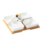 6-Compartment White Ceramic Appetizer and Condiment Server Set with Bamboo Tray
