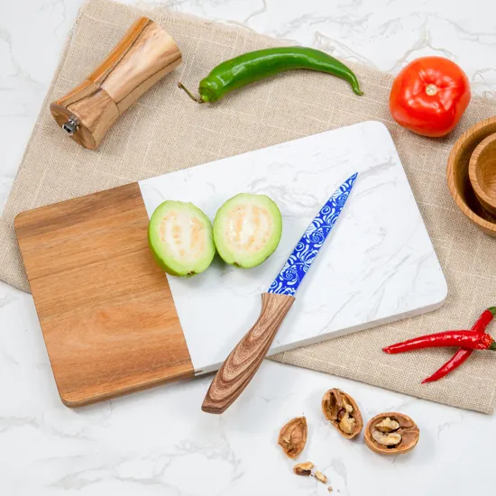 Rectangle Marble and Wood Serving Board for Steak Fruit