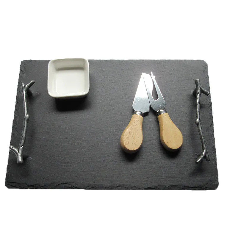 Rectangle Slate Cheese Serving Board and Tray with Handle