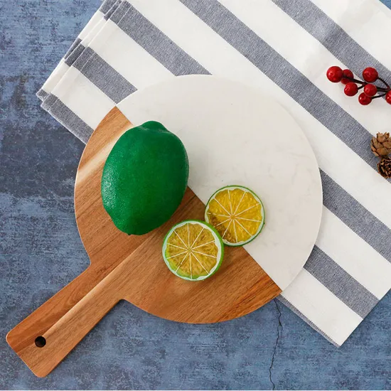 Round Shape Acacia Wood and Marble Charcuterie Board with Handle