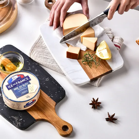 Wholesale Paddle Shape Marble Wooden Cheese Board Serving Board with Handle